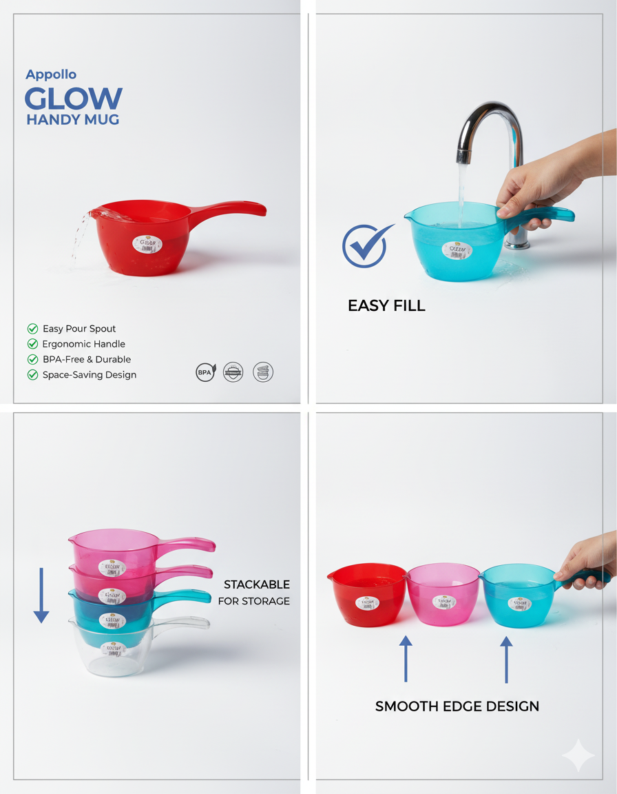 GLOW Handy Mug - Self-Stacking Scoop with Easy Pour & Ergonomic Handle