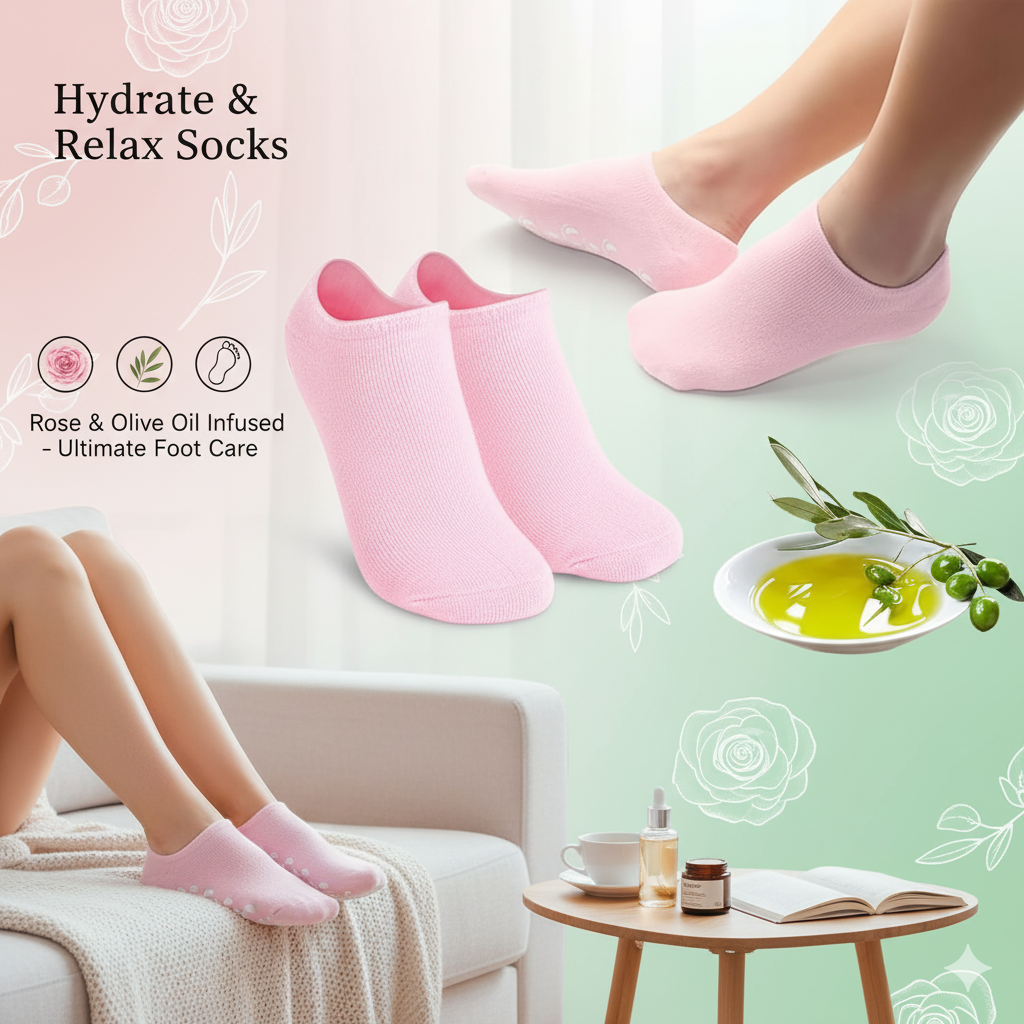 Hydrating Silicone Gel Moisturizing Socks – Spa Foot Care for Cracked Heels & Dry Feet