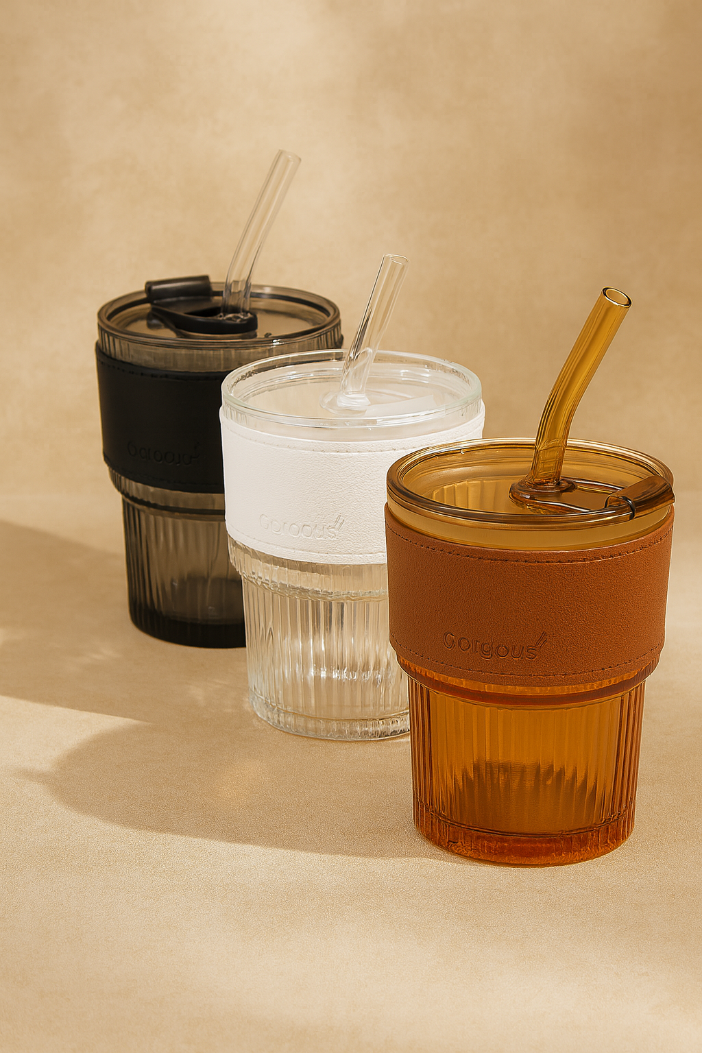 Bamboo Glass Water Cup with Straw & Lid