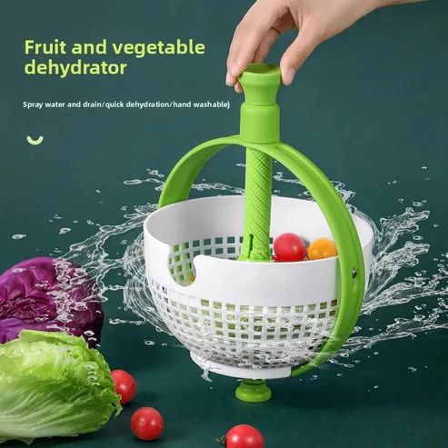 Effortless Salad Spinner & Vegetable Dehydrator - Manual Press-Spin Draining Basket