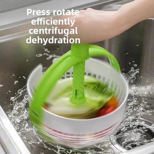 Effortless Salad Spinner & Vegetable Dehydrator - Manual Press-Spin Draining Basket