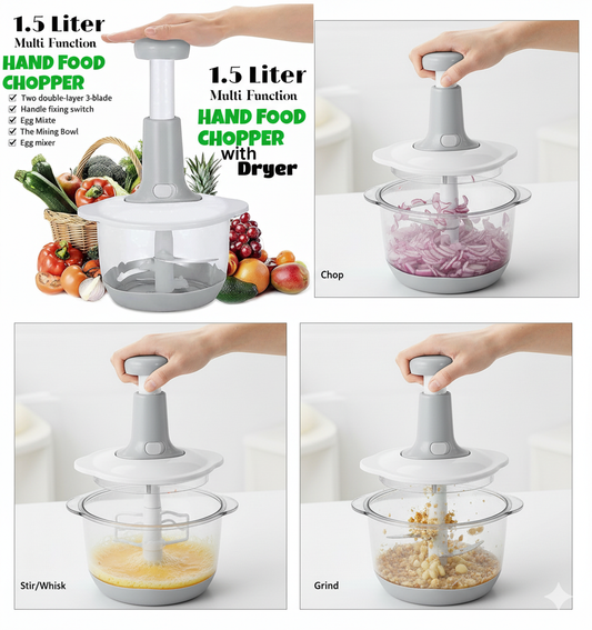 1.5L Multi-Function Hand Food Chopper – Manual Vegetable, Meat & Spice Cutter with Mixer