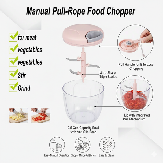 Manual Hand-Powered Food Chopper – Vegetable, Meat & Spice Cutter Grinder