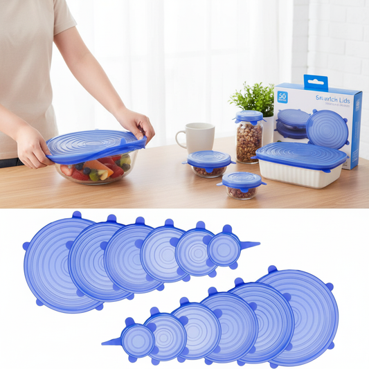 6-Pack Reusable Silicone Stretch Lids - Food-Grade & Airtight Bowl Covers for Food Storage