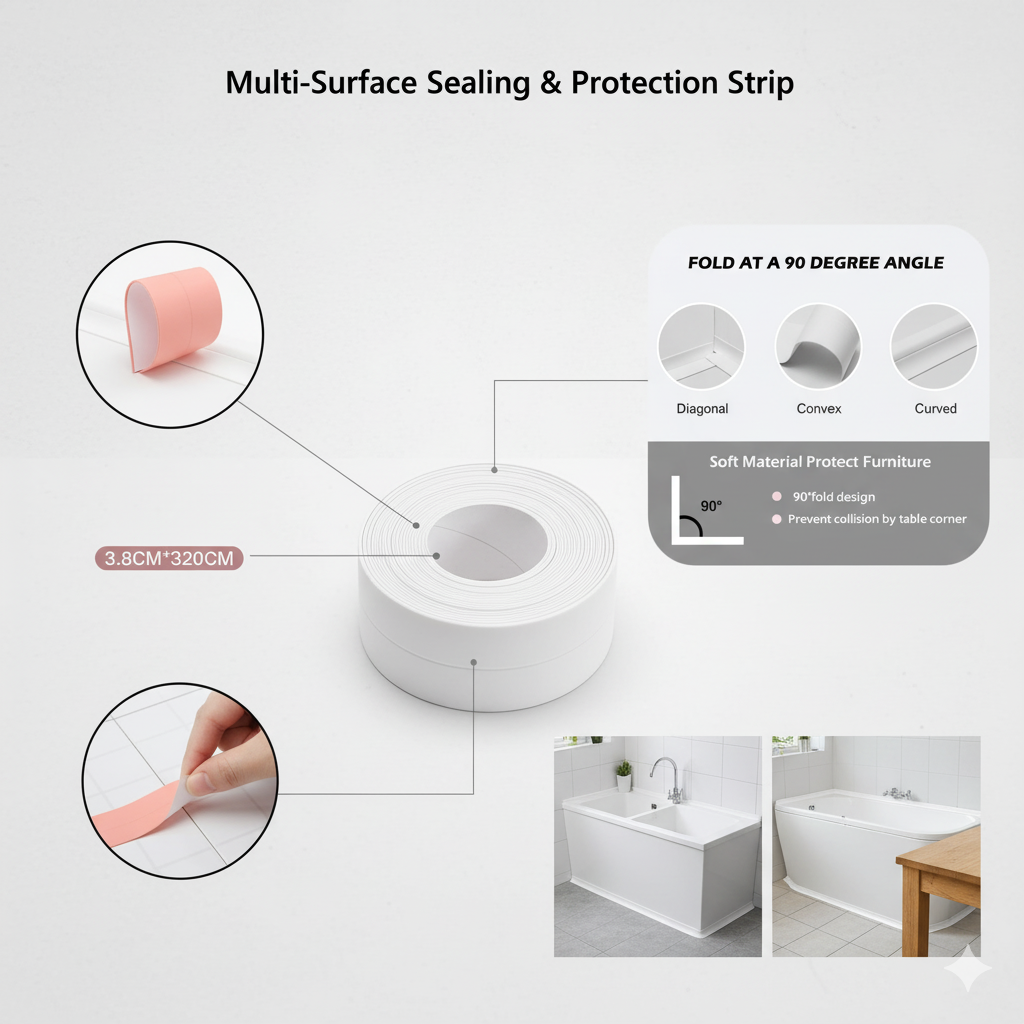 Waterproof Multi-Surface Sealing Strip for Kitchens & Bathrooms