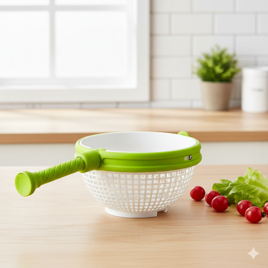 Effortless Salad Spinner & Vegetable Dehydrator - Manual Press-Spin Draining Basket